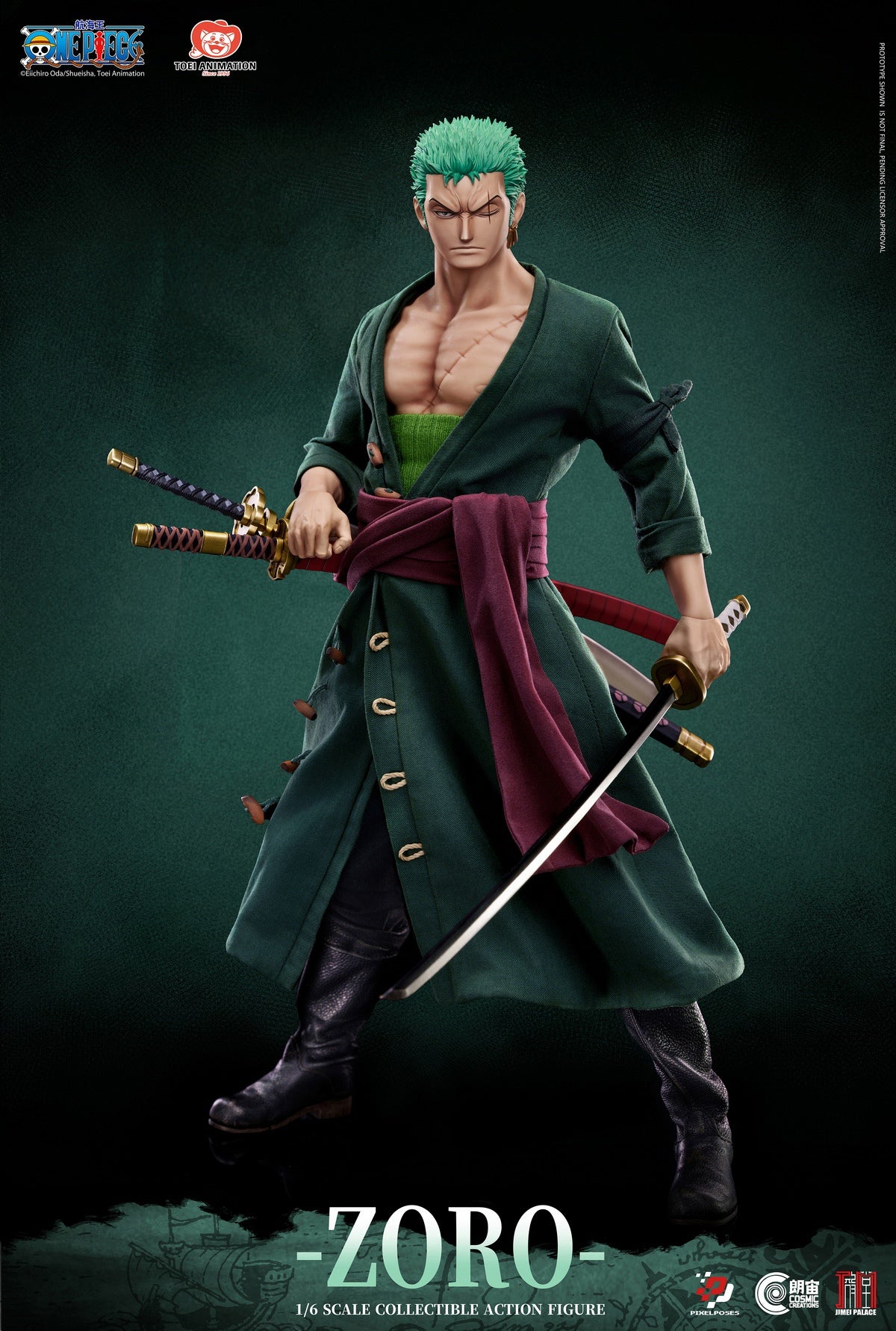 Pixel Poses X Cosmic Creations X JIMEI PALACE Studio - ONE PIECE Roronoa Zoro 1/6 Scale Platinum Silicone Action Figure (Licensed)