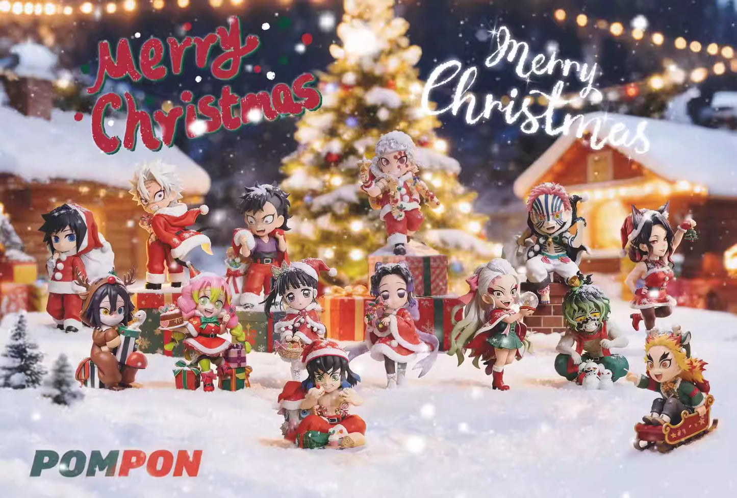 【Pre-sale】Q Version Christmas Tomioka Giyuu, Uzui Tengen, Rengoku Kyoujurou and Hashibira Inosuke-PomPon Studio