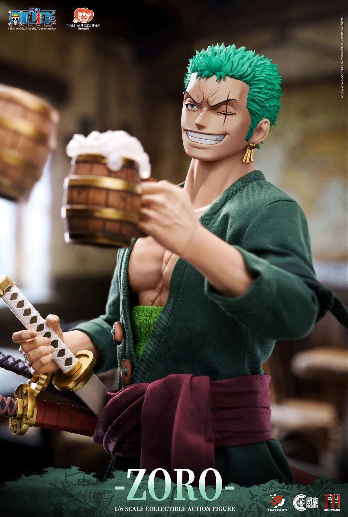 Pixel Poses X Cosmic Creations X JIMEI PALACE Studio - ONE PIECE Roronoa Zoro 1/6 Scale Platinum Silicone Action Figure (Licensed)