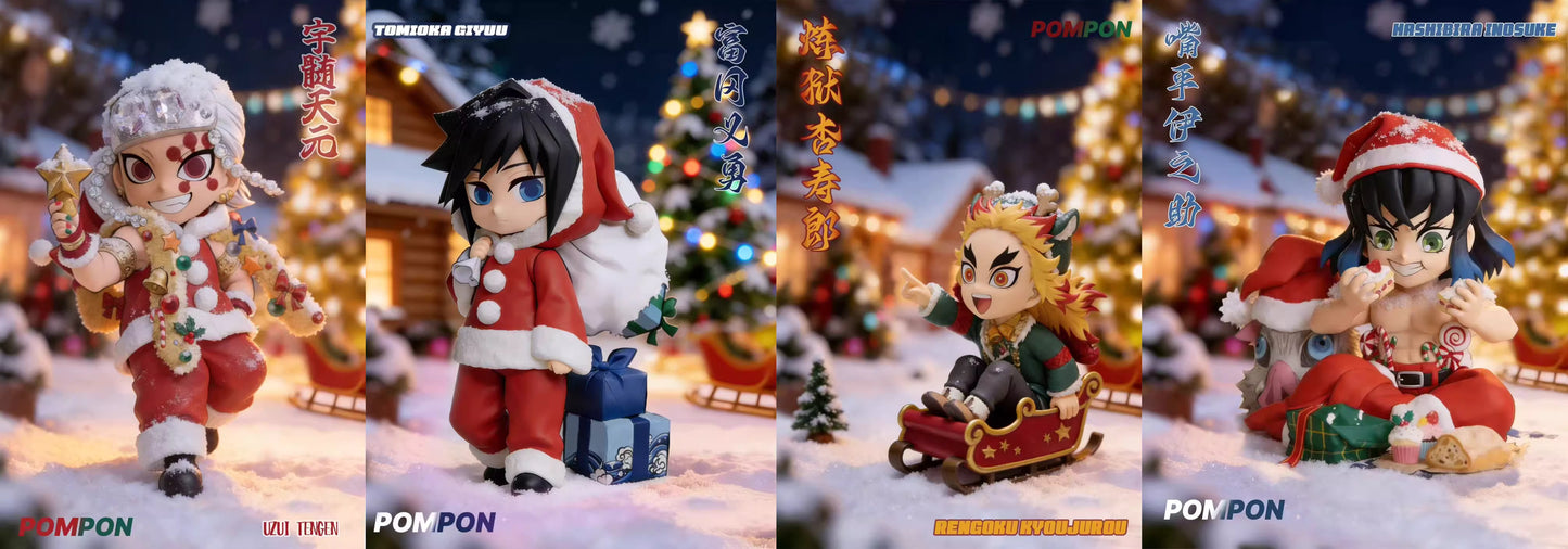 【Pre-sale】Q Version Christmas Tomioka Giyuu, Uzui Tengen, Rengoku Kyoujurou and Hashibira Inosuke-PomPon Studio